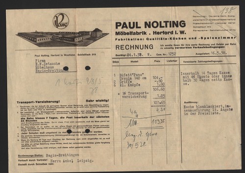 Herford rechnung 1938 - w.,,