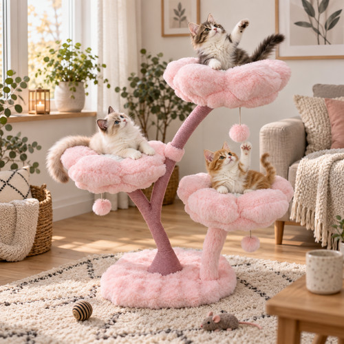 Katzenkratzbaum 105cm rosa - katzenkratzbaum,