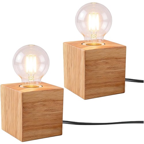 Zwei holz nachttischlampen e27 - nachttischlampen,