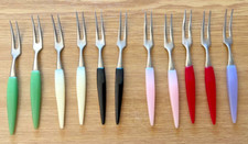 Cocktail-Gabeln, bunte Gäbelchen ,  vintage, 50er Jahre
