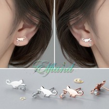 Echt 925 Sterling Silber * Ohrschmuck Ohrringe Ohrstecker * Katze Mondstein Süß
