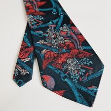 C&A Vintage Krawatte 145cm Schwarz Geün Blumen Pflanzen Retro Verspielt