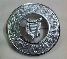 Schottische Fly Plaid Brosche Irisch Harfe Emblem Silberpolitur 3 "/