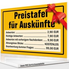 Preistafel für Auskünfte -