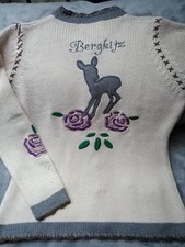 Alpin de Luxe Strickjacke L Weste Beige Trachtenstrick Jacke Motiv *Bergkitz* 