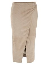 Lederrock 40 beige Raffung Heine Ziegenvelour Leder Rock sand wadenlang NP180€