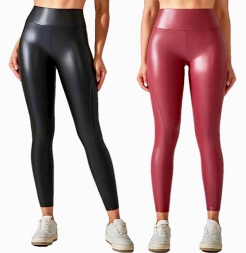 Leder look leggings hohe - leder-look, –