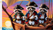 Fahne Flagge Waschbär Piraten auf Piratenschiff 90 x 150 cm Hissfahne