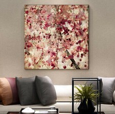 LEINWAND BILD BIS 100x100x5 KIRSCHBLÜTEN BLÄTTER NATUR WANDBILD ROT-TÖNE MODERN 
