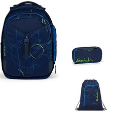 Schulrucksack Set Satch Match Blue Tech 3tlg. Sportbeutel und Schlamperbox
