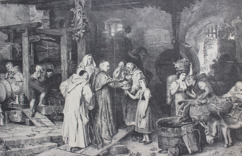 Antiker holzstich weinlese - antiker,