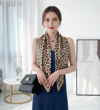 Seidentuch braun Leopard Halstuch 90x90 Seide Damen Tuch kariert kurz leicht