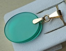 europaschmuck ♦️♦️ Neu Grün Achat Edelstein Oval Anhänger 585 14kt Gold ♦️ 9012