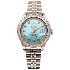 Rolex Damen Datejust 26mm Stahl Armbanduhr Jubiläum Iced 1.50ct Diamant Eisblau