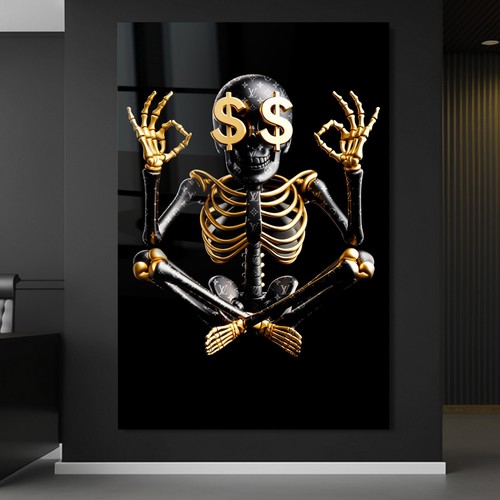 Wandbild skeleton geld golden - wandbild,