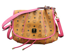 MCM Tasche Handtasche Umhängetasche cognac braun pink gold schwarz Logo Damen