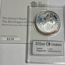 1 Oz Red Dragon Of Wales Proof PP / Münze Ohne Box 