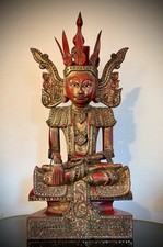 Antiker Jambupati Buddha aus Burma – Mandalay-Stil, Holz & Blattgold