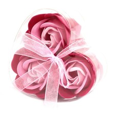 3er Set Seifenblumen Herz Box - rosa Rosen
