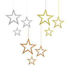 3 Holz Sterne mit Glitzereffekt und Schnur Weihnachten Weihnachtsdeko - wählbar