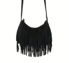 Damen Handtasche mit Fransen in schwarz, Kunstleder.  