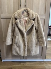 Hellbrauner Teddy Kunstfell Mantel Mit Kragen Und Taschen Gr. 34 XS
