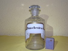 Alte Punschextract geschliffene Apotheker Flasche Glas Abriss Email Etiket antik