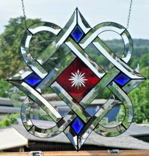 Bleiverglasung Facetten- Fensterbild keltisches Motiv mit Friesecke in Tiffany