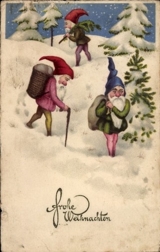 Frohe weihnachten zwerge - ak,