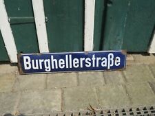 ECHTES altes EMAIL Strassen Schild BURGHELLERSTRASSE - blau weis 60 cm x 12 cm