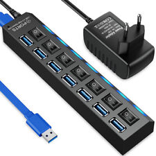 USB 3.0 Hub 7 Ports Splitter Adapter mit Aktiv Netzteil Verteiler für PC Laptop