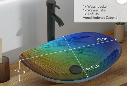 Glas waschbecken 36x17x55cm - glas-waschbecken,