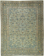 Perserteppich Handgeknüpfter Kashan Kork Orientteppich 395x311 cm Pistaziengrün