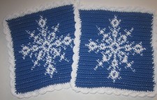 Topflappen selbst gehäkelt - Eine Schneeflocke- 100% Baumwolle - Fb.blau-weiß