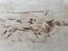 Otto Dill - feines Aquarell (Mischtechnik) 1923 - Pferderennen - handsigniert