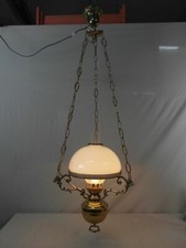 Deckenlampe Maritim Hängelampe Messing Glas Opal Vintage Petroleumlampe o4d3