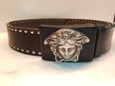 Versace Medusa Leder Nietengürtel schwarz Made in Italy 85 Herren edel Luxus