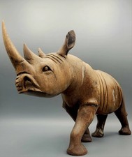 Vintage Nashorn Skulptur Handgeschnitzt 22cm Hoch 35cm Lang 2.1kg Schwer Top 