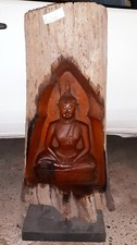 95cm 20kg Baumstamm Steele Schnitzei Holz Relief Buddha Tempel Schrein Baumrinde