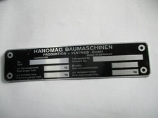 Typenschild Schild Hanomag Baumaschine Bagger Radlader s65