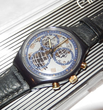 Vintage Uhr, Swatch Chrono, Lederarmband Batterie neu, mit OVP