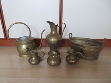 6x Metallobjekte, Gießkanne, Karaffe, Schale, 2 kleine Krüge und Vase, Messing?