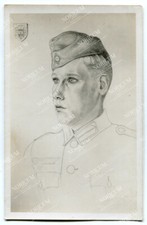 Foto Portrait gezeichneter Wehrmacht Soldat Schiffchen Wappen Künstler WH (F590)