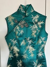 Chinesisches Cheongsam Kleid Rockabilly Grün Vintage 50er Jahre XS Tiki Bambus