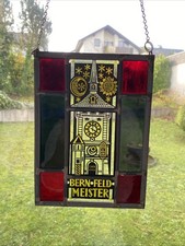 Vintage Bernd-Feld -Meister Schweiz Bleiverglasung  Bunt Glas 21x15,5 cm, Rar 