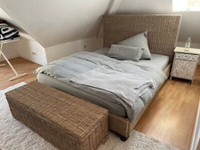 Bett aus massivem Mahagoni 160x200 Hampton Rattangeflecht VHB