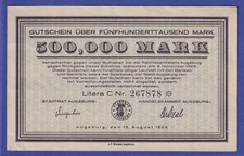 Bayern 1923 Augsburg Bankgutschein 500000 Mark leicht gebraucht