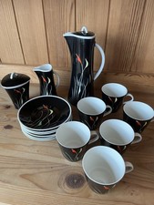 Kaffee Service Kahla Handgemalt 50er/60er Schwarz Porzellan DDR Vintage