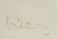 K. FRIEDRICH (20.Jhd), Liegender weiblicher Akt,  1947, Bleistift Moderne