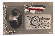 Patriotika Ak Frau Fahnen 1915 Feldpost Zum Osterfest Glück und Segen